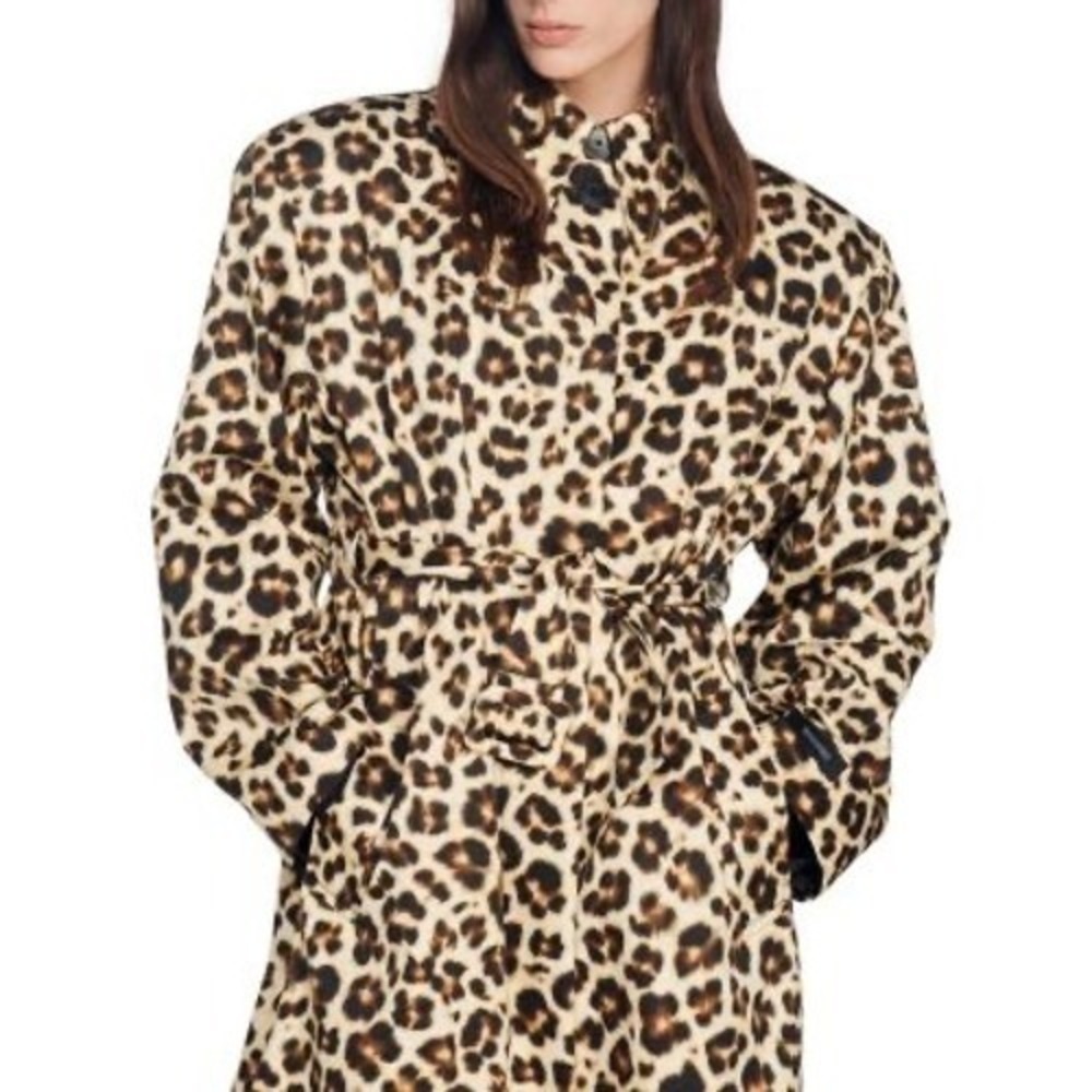 SANDRO Oversized Leopard Print Trench Coat Long Sleeve Brand New